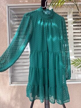 Trixxi Teal Green Ruffle Swiss Dot Blouse